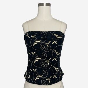 Vintage Y2K Scott McClintock black velvet bustier corset gold floral medieval S